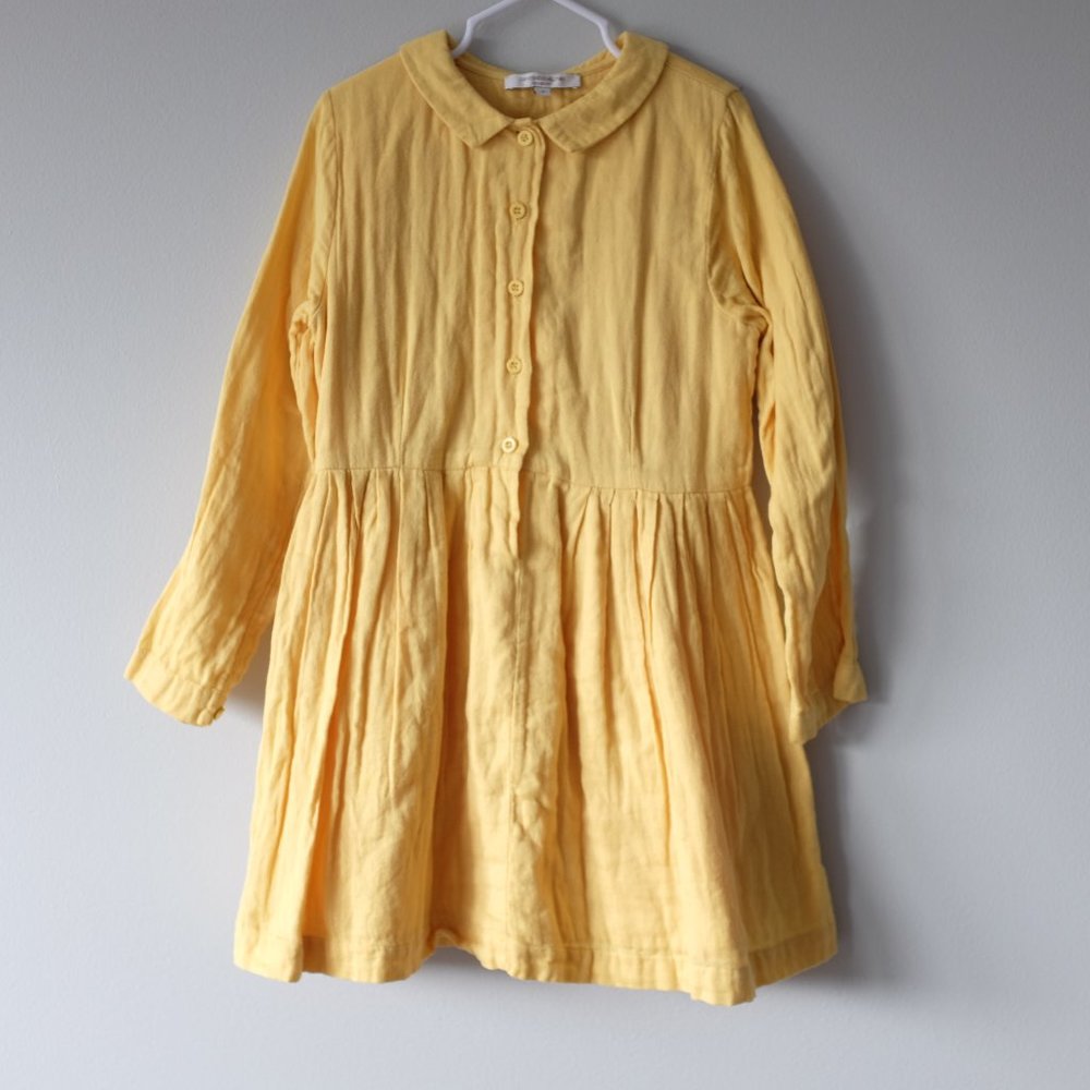 CARAMEL Mustard Yellow Long Sleeve Muslin Dress
